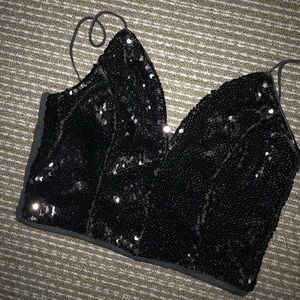 black sequin crop top